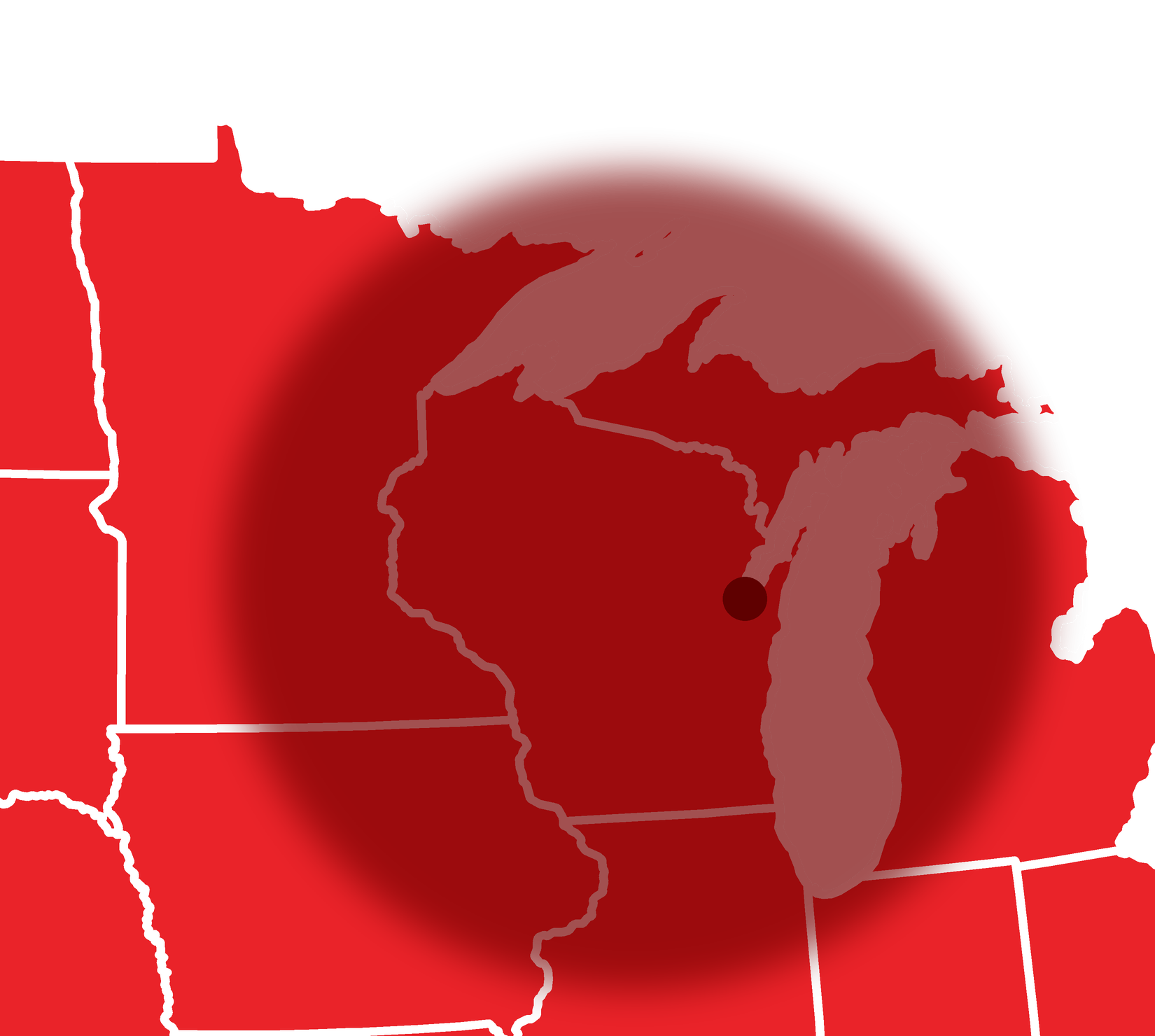 Map of the Midwest with the Recoveron service area highlighted around Wisconsin